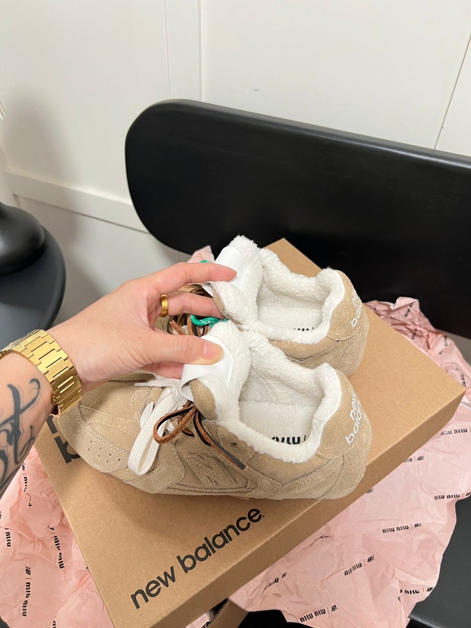 New Balance MIU MIU Beige HIVER ecru shearling