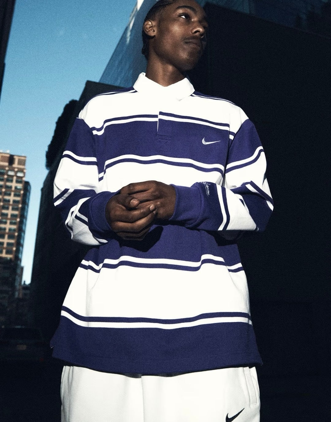 Nike Striped Rugby Shirt Purple & White