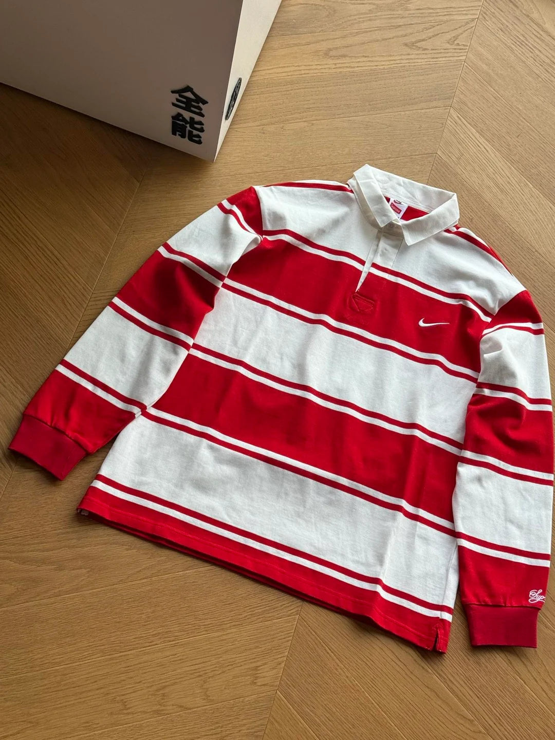 Supreme x Nike Striped Rugby Shirt  Red & White